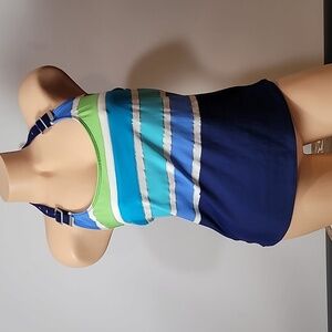 Roxanne Bra-Sized Blue/Green Striped Tankini Top 36-D
